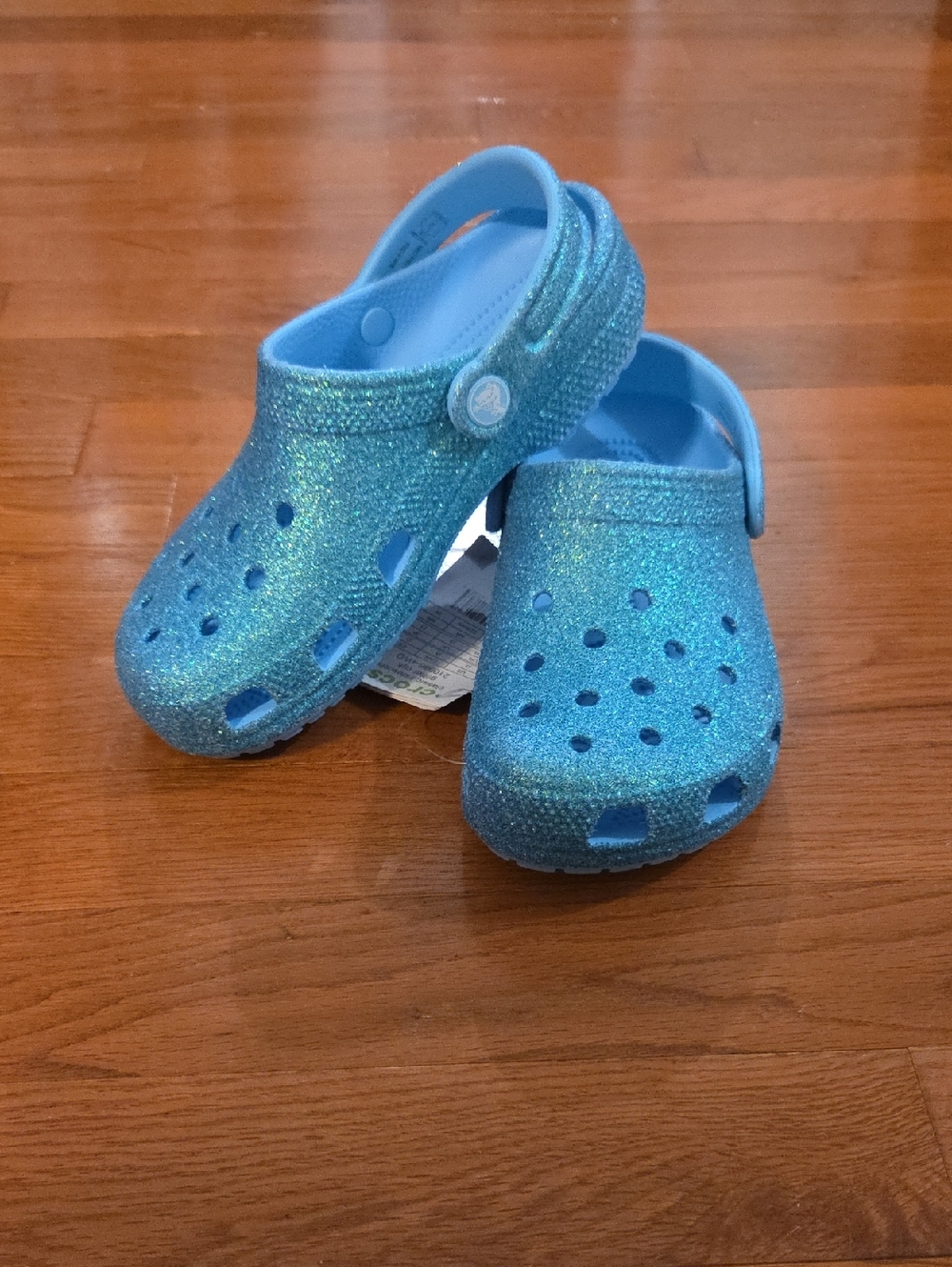 NWT CROCS Classic Iridescent Glittery Sparkle Clog Sandals - Teal Blue Size: J 3